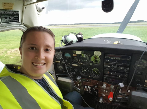 Female pilot before take-off